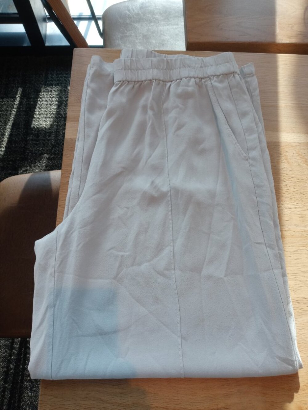 EILEEN FISHER silk crepe pull on wide leg pants seamed (XL)